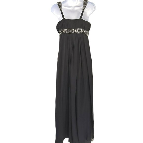 Y2K Vintage Scala Black Beaded Baby Doll Full Length Silk Dress Size Medium - Picture 6 of 10